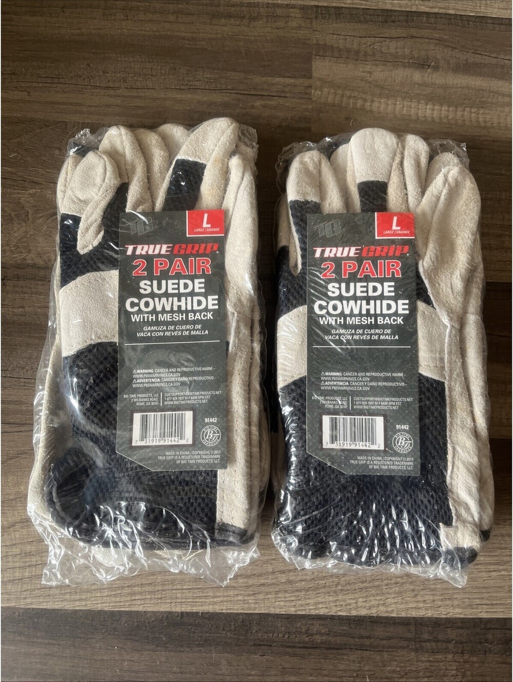 True Grip Men's Suede Cowhide Work Gloves 4 PAIR Value Pack - Sz L/G  NEW